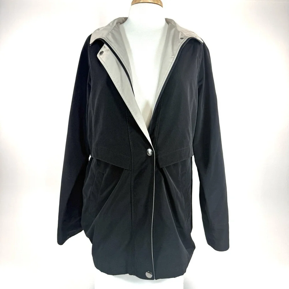 Nautica‎ Womens Rain Jacket Trench Coat Large Black Lightweight Long Sleeve